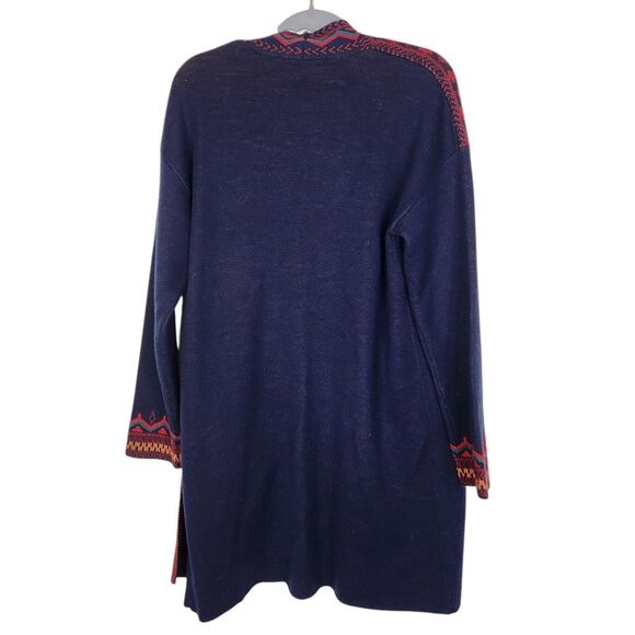 MAXSPORT‎ Sweater Womens Medium Blue Floral Open Long Cardigan Pockets Boho - Picture 2 of 8